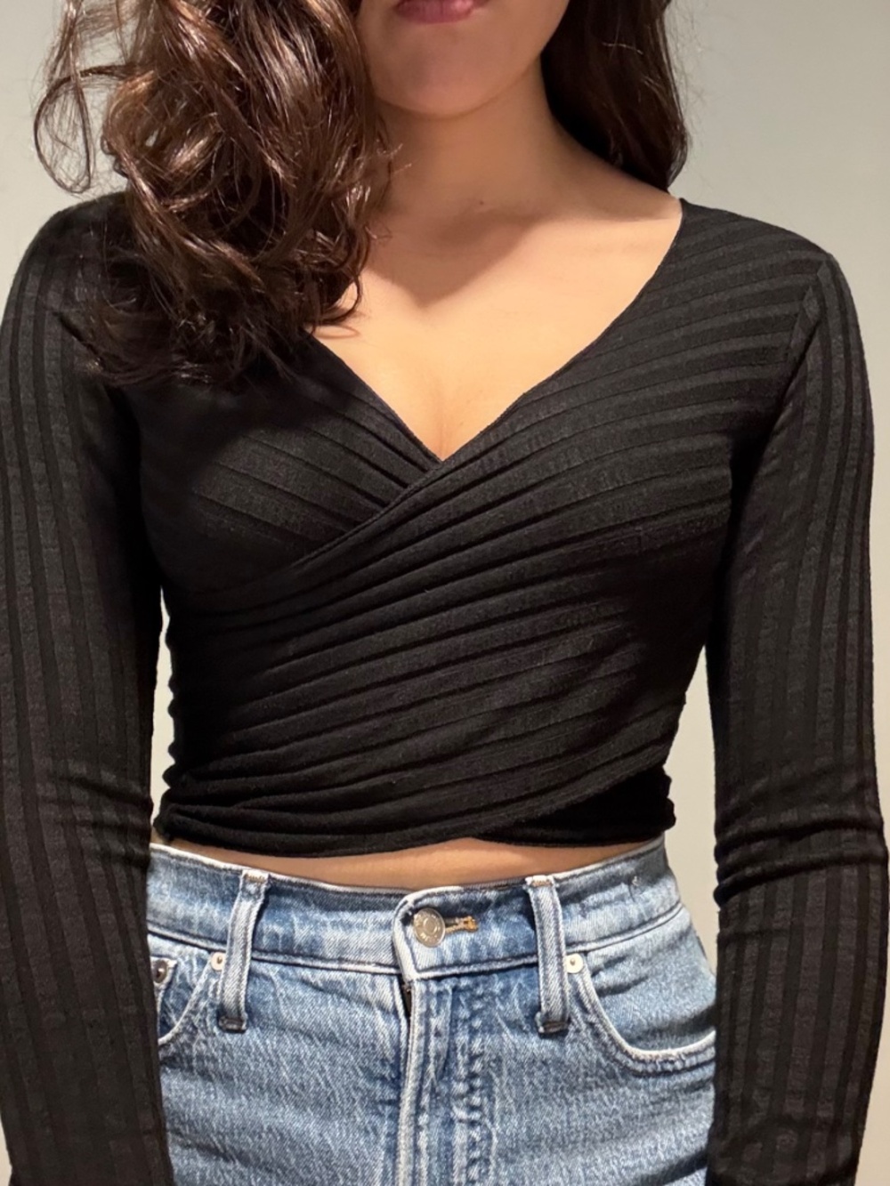 Black Princess Polly Wrap Abigail Crop Top - Picture 2 of 6